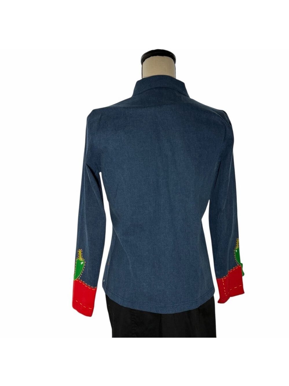 Michael Simon Top Vintage Beaded Chili Peppers Denim Whimsy Shirt Wearable Art - Picture 3 of 14